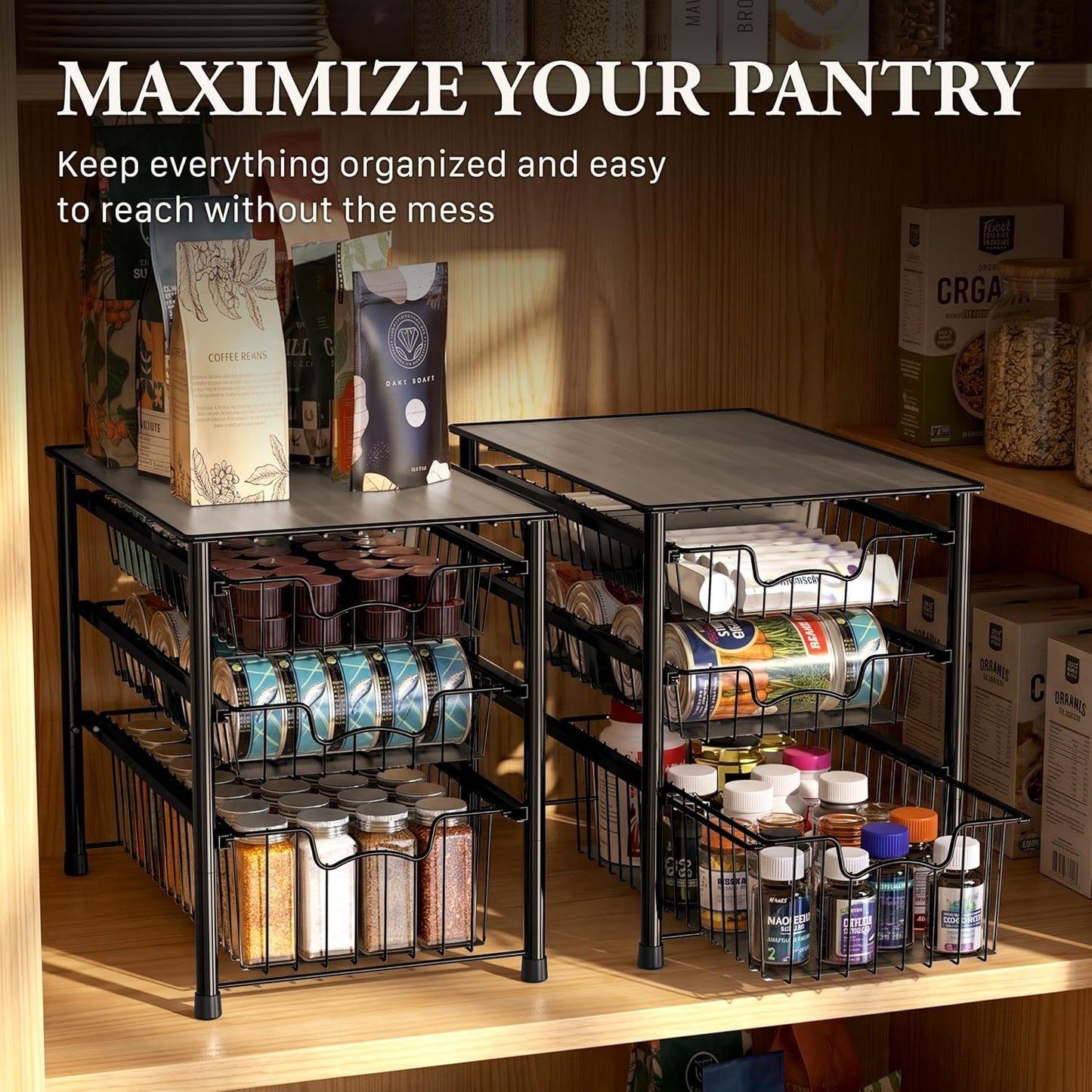 Simple Houseware Stackable 2 Tier Sliding Basket Organizer Drawer, Chrome
