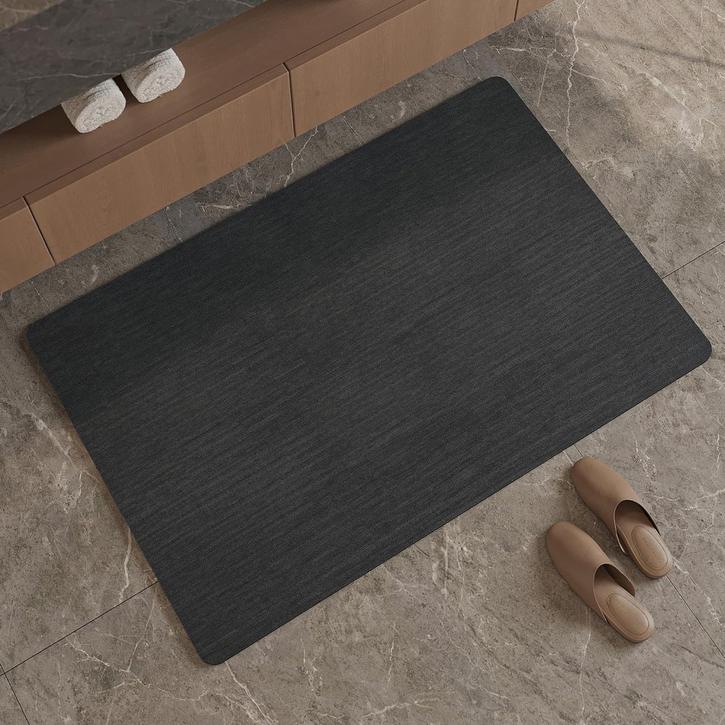Mecko Bath Mat Rug, Rubber Non-Slip Quick Dry Absorbent Thin Bathroom Rugs Fit Under Door Bathroom Floor Mats-Shower Rug for in Front of Bathtub, Sink, Shower Room(Light Grey,16"x24")