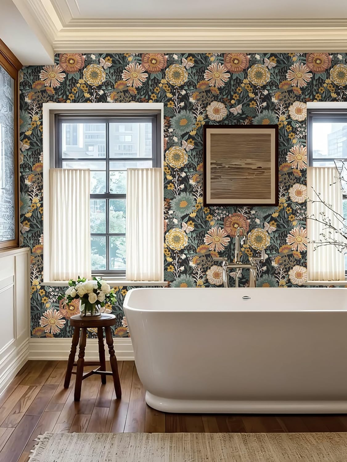 Dimoon 17.3''x78.7'' Peel and Stick Wallpaper Floral Cute Contact Paper Vintage Village Country Cottage Wallpaper Farmhouse Yellow Beige Renter Friendly Geometry Waterproof Embossed Kitchen Bedroom