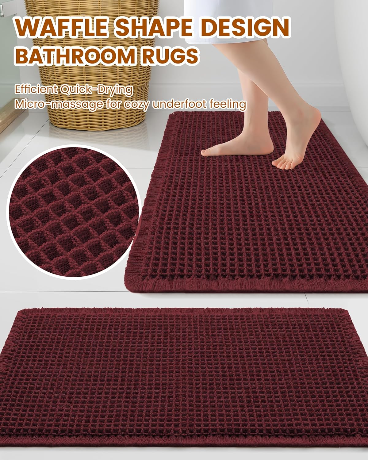 Smiry Waffle Bath Mat 30x20, Extra Soft Absorbent Bathroom Rugs, Non Slip Machine Washable Quick Dry Bath Rugs for Bathroom Floor, Tub, Shower, Home Decor Accessories, Brown