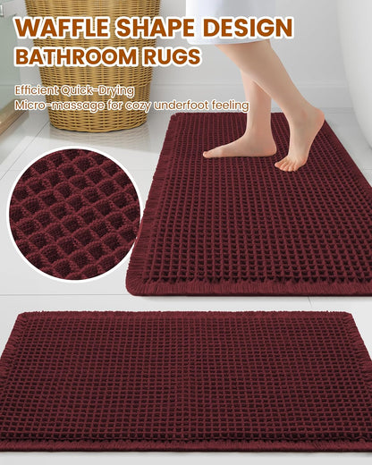 Smiry Waffle Bath Mat 30x20, Extra Soft Absorbent Bathroom Rugs, Non Slip Machine Washable Quick Dry Bath Rugs for Bathroom Floor, Tub, Shower, Home Decor Accessories, Brown