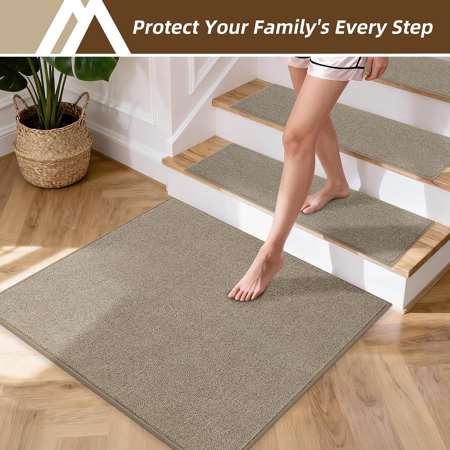 COSY HOMEER Stair Treads Non-Slip Carpet Stair Treads for Wooden Steps, Indoor Stair-Runner Rugs for Kids Elders & Pets 28"x9" (4Pc, Dark Gray)