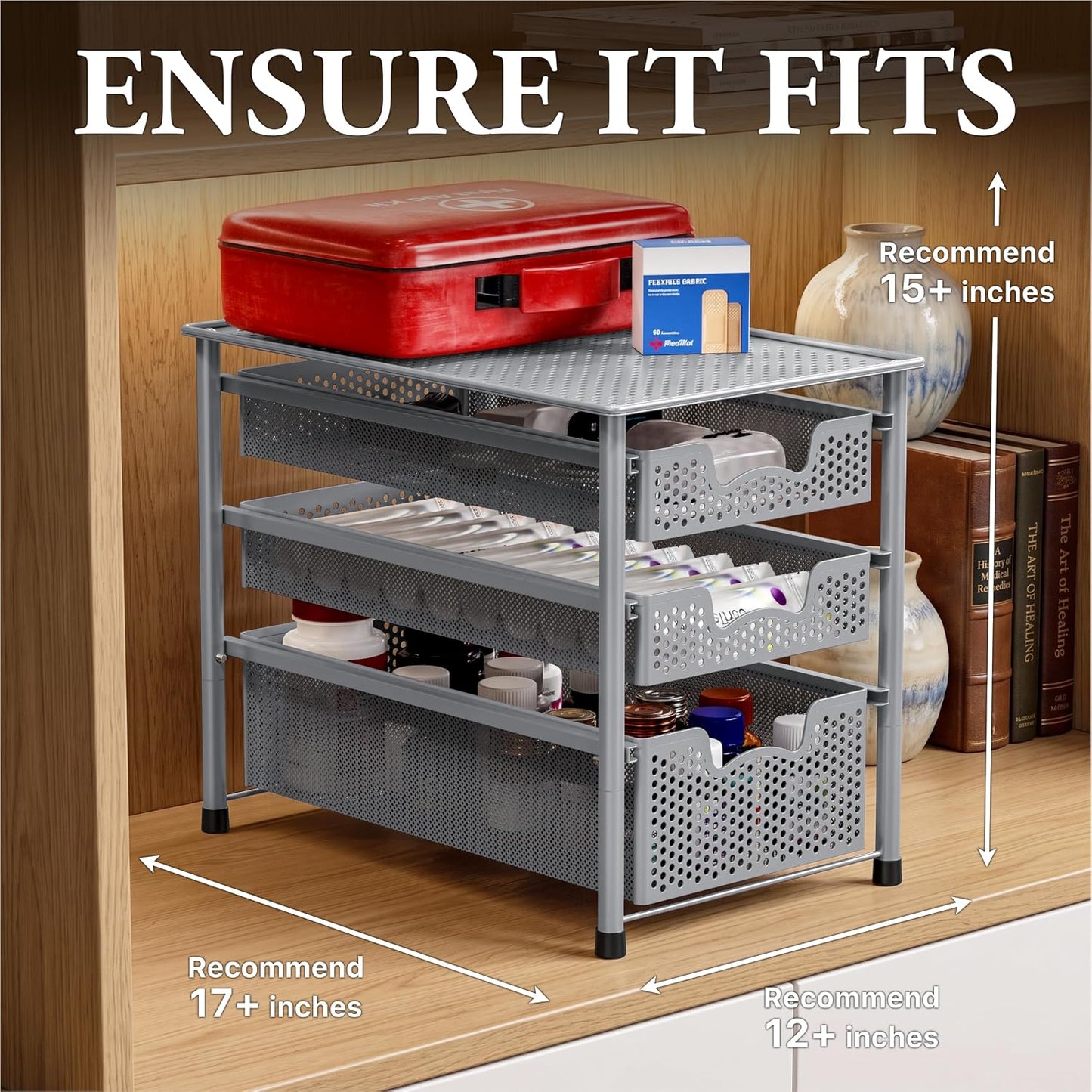 Simple Houseware Stackable 2 Tier Sliding Basket Organizer Drawer, White
