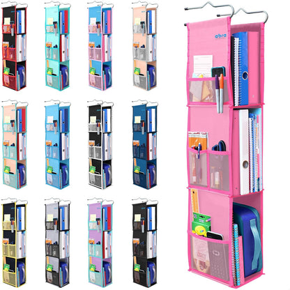 ABRA® 3 Shelf Hanging Locker Organizer for School, Gym, Work, Storage | Deep Shelves 6”x 9”| Eco-Friendly Fabric Healthy for Children | Adjustable School Locker Shelf 3 to 2 Shelves (Pink)