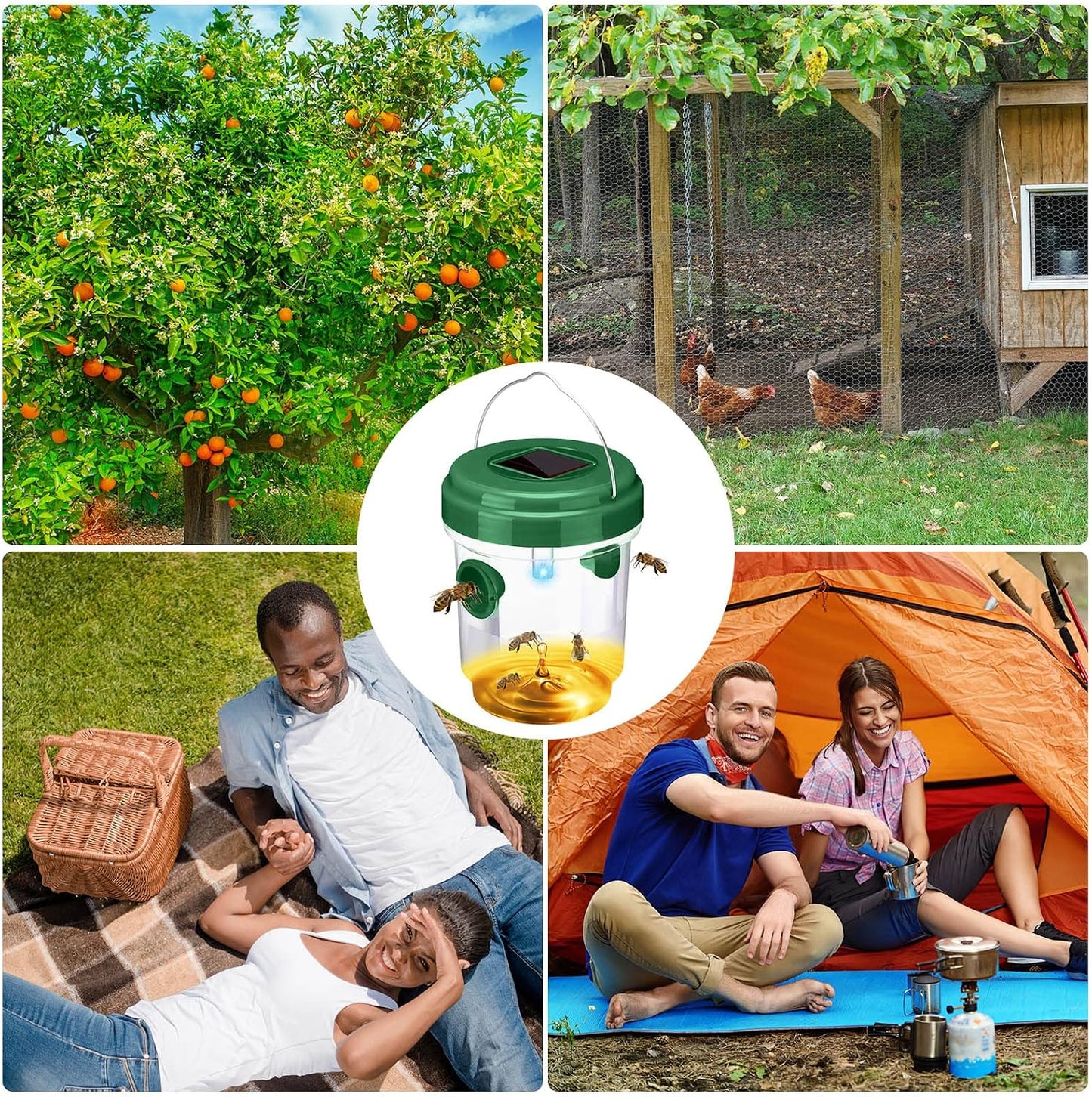 Wasp Trap Solar Powered Bee Trap Reusable Fly Traps Outdoor Hanging Wasp Killer with UV LED Light Flying Insects Bee Killer for Indoor Outside Patio Garden Home (6, Yellow)