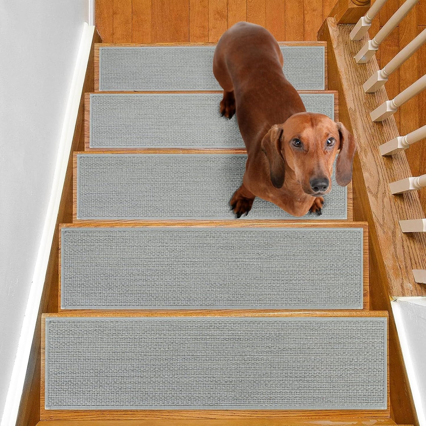 SMILOOL Stair Treads Non Slip for Wooden Steps Indoor 4 Pack 8" X 30" Carpet Stairs Runner for Wood Stairs, Stair Tread Rugs with Reusable Adhesive for Dogs Kids and Elders, Machine Washable, Brown