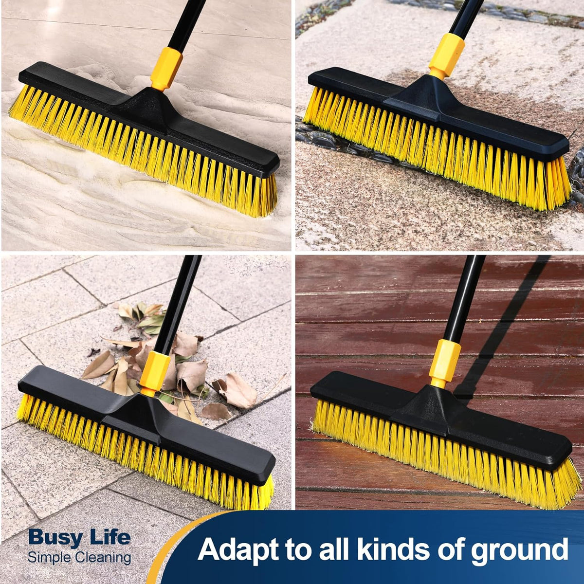 Yocada 18" Push Broom Outdoor Commercial Push Broom Heavy Duty Bristles Stiff Bristles 65" Long for Patio Garage Deck Concrete Wood Stone Cleaning