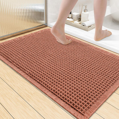 Smiry Waffle Bath Mat 30x20, Extra Soft Absorbent Bathroom Rugs, Non Slip Machine Washable Quick Dry Bath Rugs for Bathroom Floor, Tub, Shower, Home Decor Accessories, Brown
