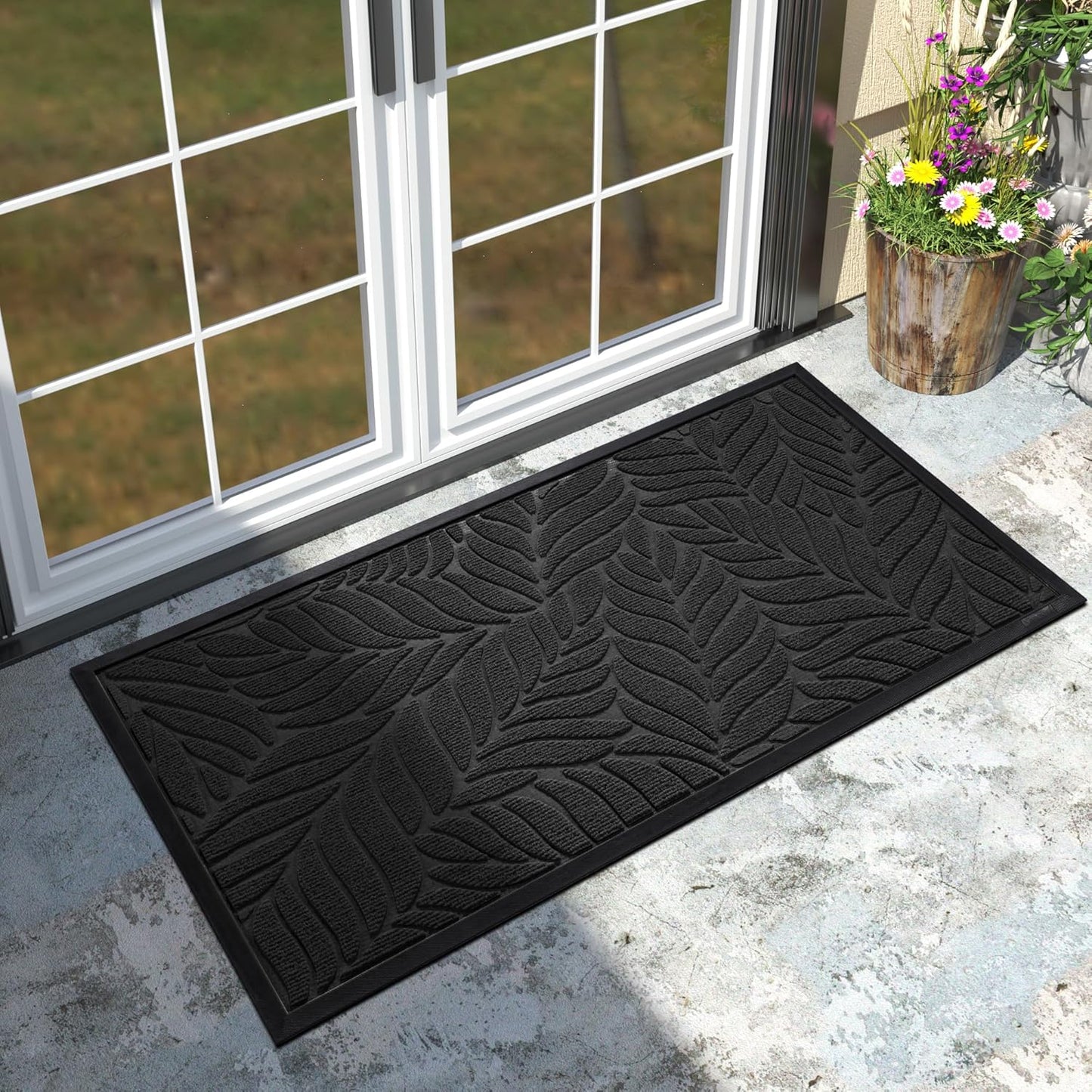 Yimobra Front Door Mat Outdoor Indoor, 29.5x17 All-Season Waterproof Door Mat Outside Entrance, All-Weather Non-Slip Outside Doormat for Garage Patio Entryway, Brown