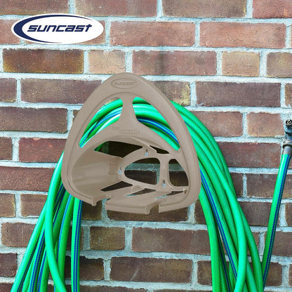 Suncast 2 Pack Hangout HH150 Outdoor Wall Mounted Durable Resin Garden Hose Holder with Accessories Shelf, Designed for 150 Foot Garden Hoses, Taupe