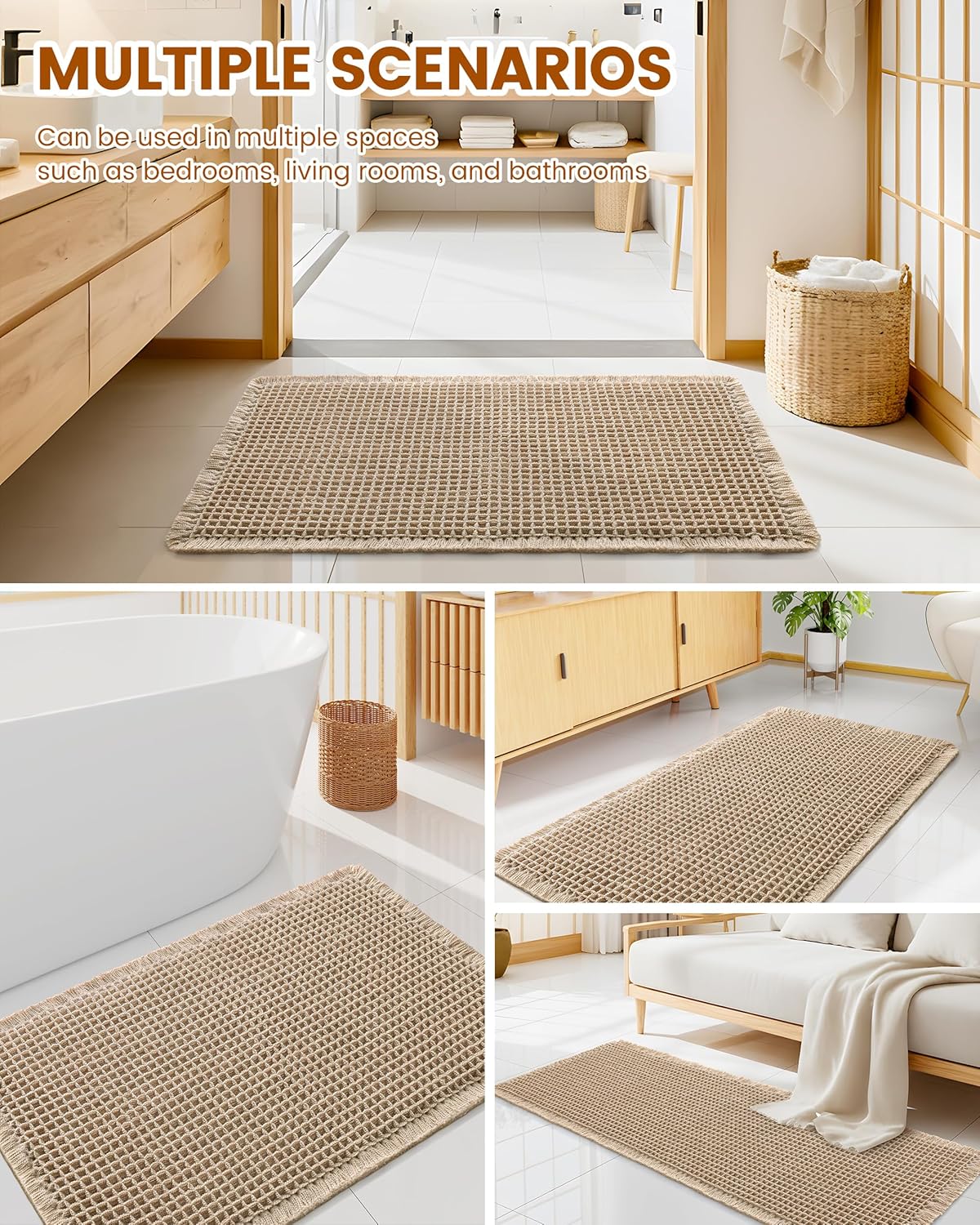 Smiry Waffle Bath Mat 30x20, Extra Soft Absorbent Bathroom Rugs, Non Slip Machine Washable Quick Dry Bath Rugs for Bathroom Floor, Tub, Shower, Home Decor Accessories, Brown