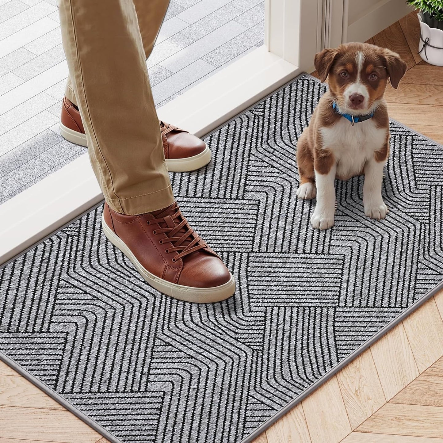 Indoor Door Mat 17"x30", Low-Profile Thin Welcome Front Door Mat Indoor Entrance, Non Slip Rubber Backing Inside Doormat Washable Entryway Dirt Resistant & Absorbent Entry Mat, Light-Brown