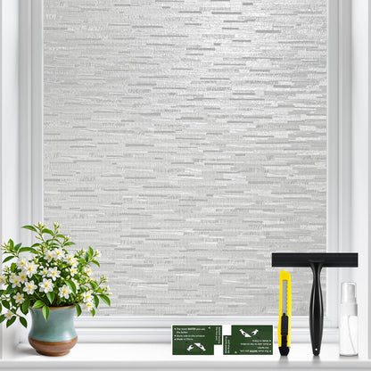 GTJ Frosted Window Privacy Film, Static Cling No Glue Removable Reusable, UV Blocking Glare & Heat Reduction, for Bathroom Glass Door Home Office, 17.5" x 78.7"in