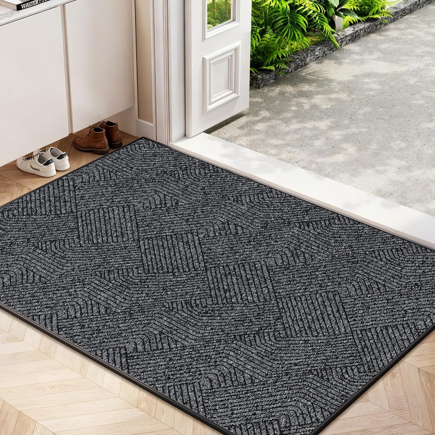 Indoor Door Mat 17"x30", Low-Profile Thin Welcome Front Door Mat Indoor Entrance, Non Slip Rubber Backing Inside Doormat Washable Entryway Dirt Resistant & Absorbent Entry Mat, Light-Brown