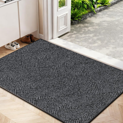 Indoor Door Mat 17"x30", Low-Profile Thin Welcome Front Door Mat Indoor Entrance, Non Slip Rubber Backing Inside Doormat Washable Entryway Dirt Resistant & Absorbent Entry Mat, Light-Brown