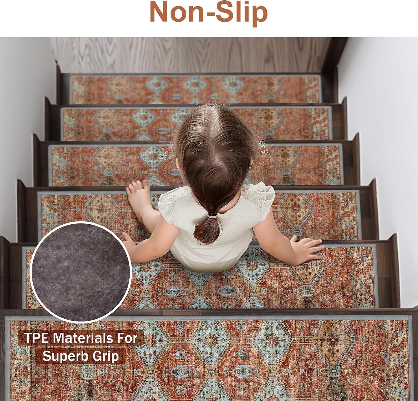 sarben Non Slip Stair Treads for Wooden Steps 15PCS - 8"x30" Indoor Safety Carpet, Edging Mats with TPE Adhesive Backing, Pet and Elderly Friendly Stair Rugs (Taupe) - Colors B
