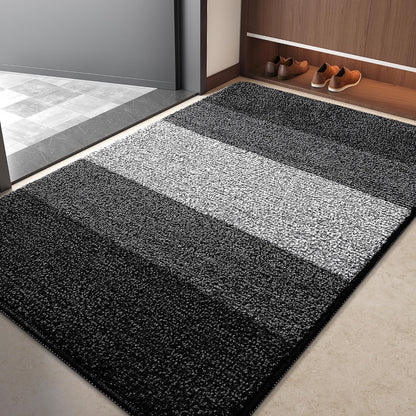 Kitinjoy Indoor Outdoor Door Mat, 32x20 Non-Slip Absorbent Dirt Trapper, Low-Profile Washable Inside Entrance Front Floor Mat, Sturdy Soft Entry Doormats for Entryway, Grey
