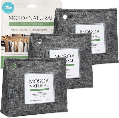 Moso Natural Air Purifying Bag 300g (2 Pack) Premium Charcoal Odor Absorber & Deodorizer for Closets, Bathrooms & Small Spaces — Lasts 2 Years, Pet Odor Eliminator for Home, Unscented Bamboo Charcoal