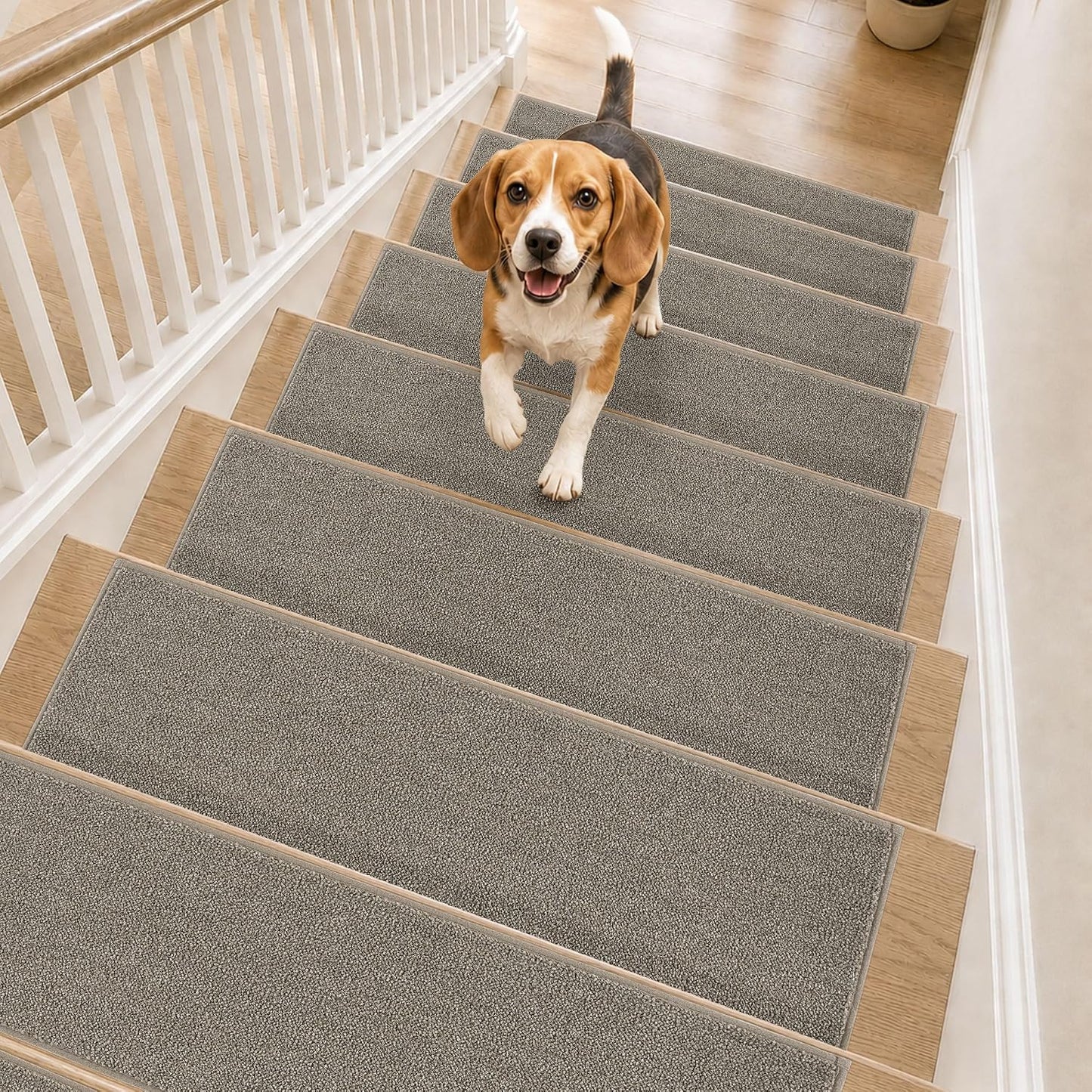 COSY HOMEER Stair Treads Non-Slip Carpet Stair Treads for Wooden Steps, Indoor Stair-Runner Rugs for Kids Elders & Pets 28"x9" (4Pc, Dark Gray)