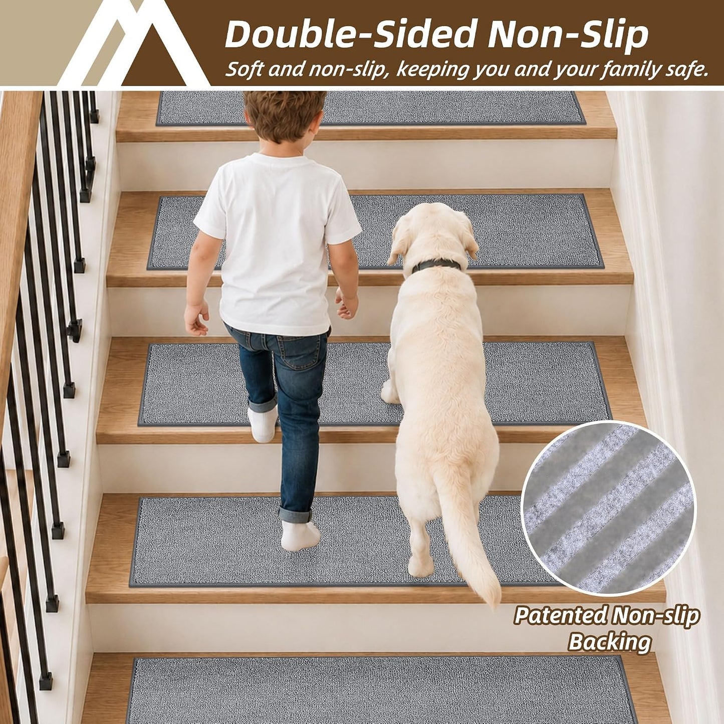 COSY HOMEER Stair Treads Non-Slip Carpet Stair Treads for Wooden Steps, Indoor Stair-Runner Rugs for Kids Elders & Pets 28"x9" (4Pc, Dark Gray)
