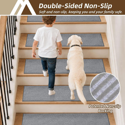 COSY HOMEER Stair Treads Non-Slip Carpet Stair Treads for Wooden Steps, Indoor Stair-Runner Rugs for Kids Elders & Pets 28"x9" (4Pc, Dark Gray)