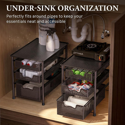 Simple Houseware Stackable 2 Tier Sliding Basket Organizer Drawer, White