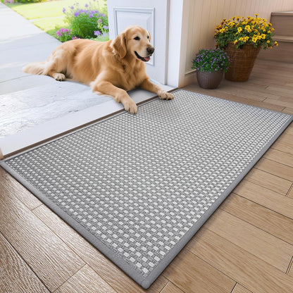 Front Door Mat 17''x30'', Absorbent Dirt Resist Washable Non Slip Low-Profile Indoor Doormat, Easy Clean Welcome Entryway Door Mats, Brown