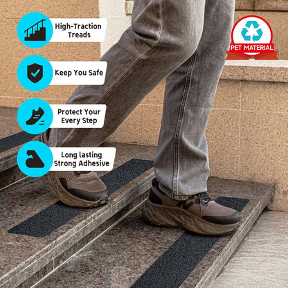 LifeGrip Anti Slip Traction Treads 10 Pack, 6"x32" with Glow in Dark Stripe, Best Grip Tape Grit Non Slip, Outdoor Non Skid Tape, High Traction Friction Abrasive Adhesive for Stairs Step