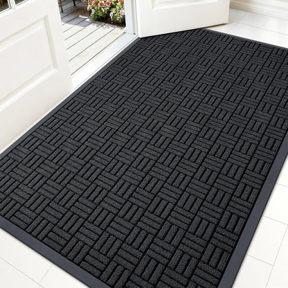 OLANLY Front Door Mat Outside Entrance 29.5x17, Absorbent, Heavy Duty Sturdy Natural Rubber Doormat Indoor Outdoor, Stain and Fade Resistant, Non-Slip Backing Low Profile Floor Mat for Entryway, Grey