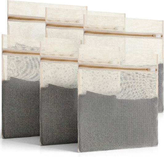 6 Piece Organic Cotton Mesh Laundry Bag Bulk, Durable Mesh Wash Bags with Sturdy Zippers and Breathable Meshes, for Underwear, Clothes, Shoes, Socks, 15.7 * 19.7Inch
