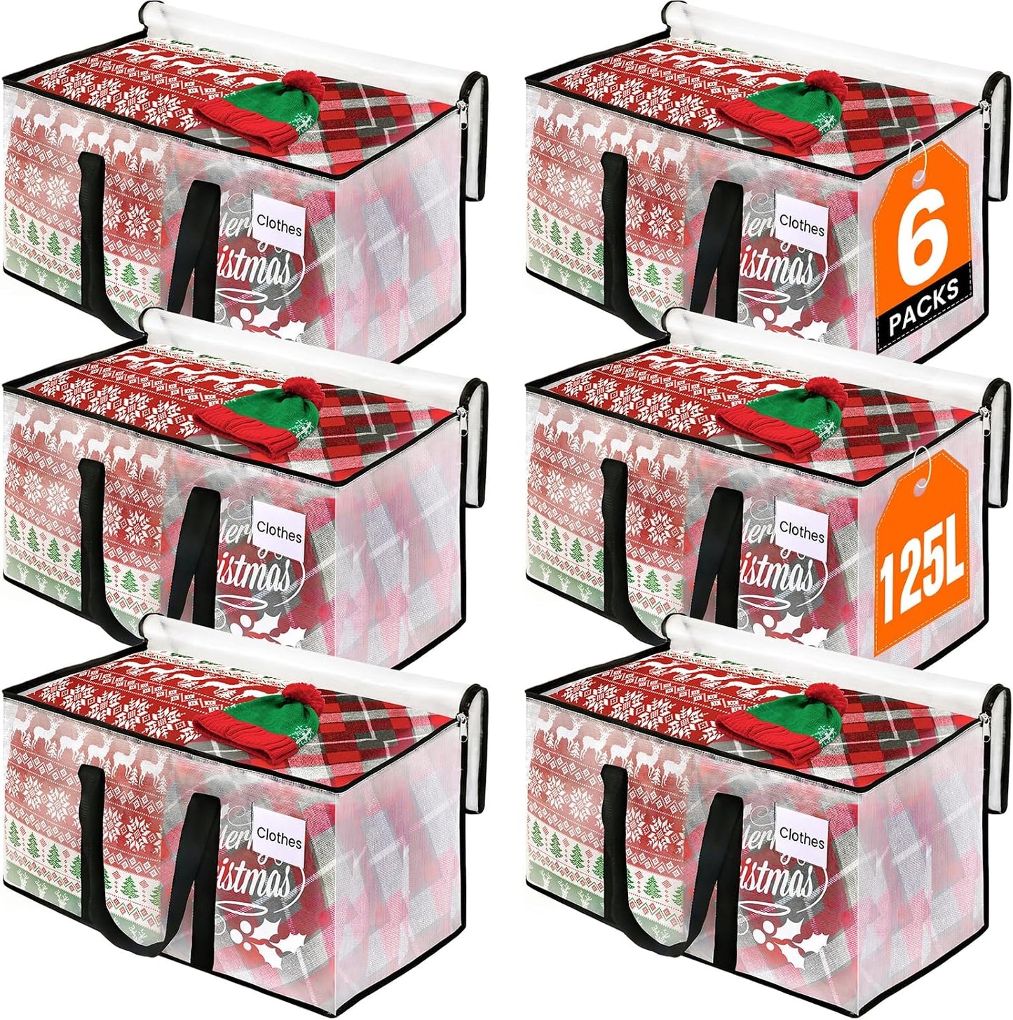 RoomHacks Heavy Duty Clear Moving Bags with Reinforced Handle and Double Zipper, Storage Totes, Packing Bags Alternative to Moving Essential and Supplies Box, Clear, Large, 6 Packs
