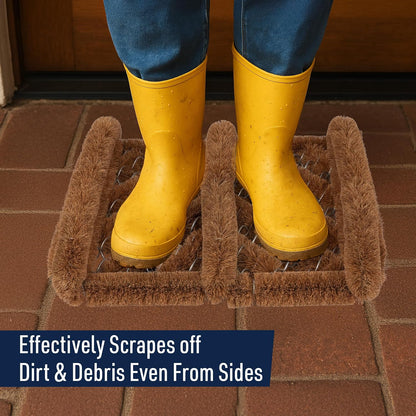 Kings County Tools Natural Coir Doormat - 13” x 12.5” Boot Brush Scraper Outdoor or Indoor Shoe Cleaner Brush Door Mat - 2.5” Thick Outdoor Boot Scraper with Stainless-Steel Wire Frame