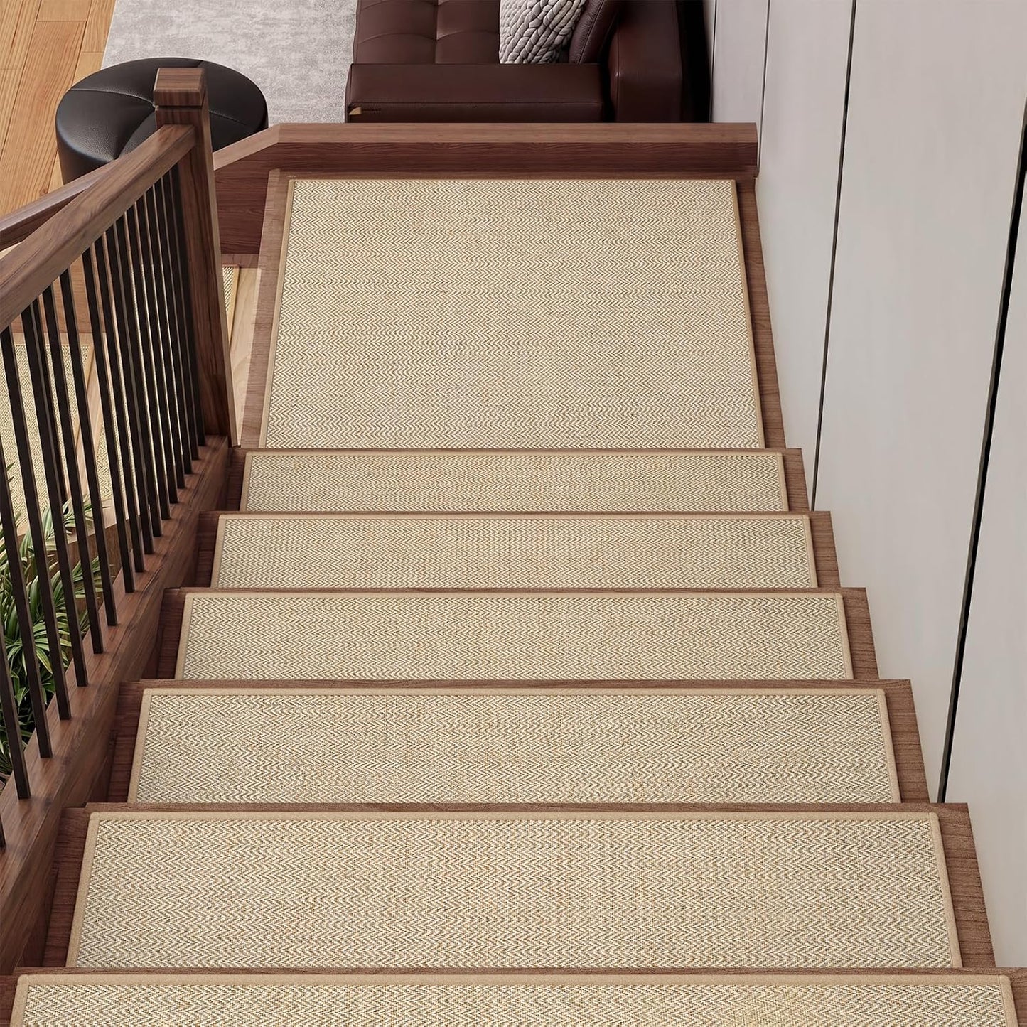 YDKGL Stair Treads Non Slip for Wooden Steps Indoor 15 Pack, Reusable Peel and Stick Adhesive Stair Treads Runner Rugs, Stair Carpet Floor Mats for Elders Pets, Easy to Install, Brown 8" x 30"