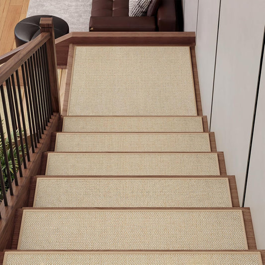 YDKGL Stair Treads Non Slip for Wooden Steps Indoor 15 Pack, Reusable Peel and Stick Adhesive Stair Treads Runner Rugs, Stair Carpet Floor Mats for Elders Pets, Easy to Install, Brown 8" x 30"