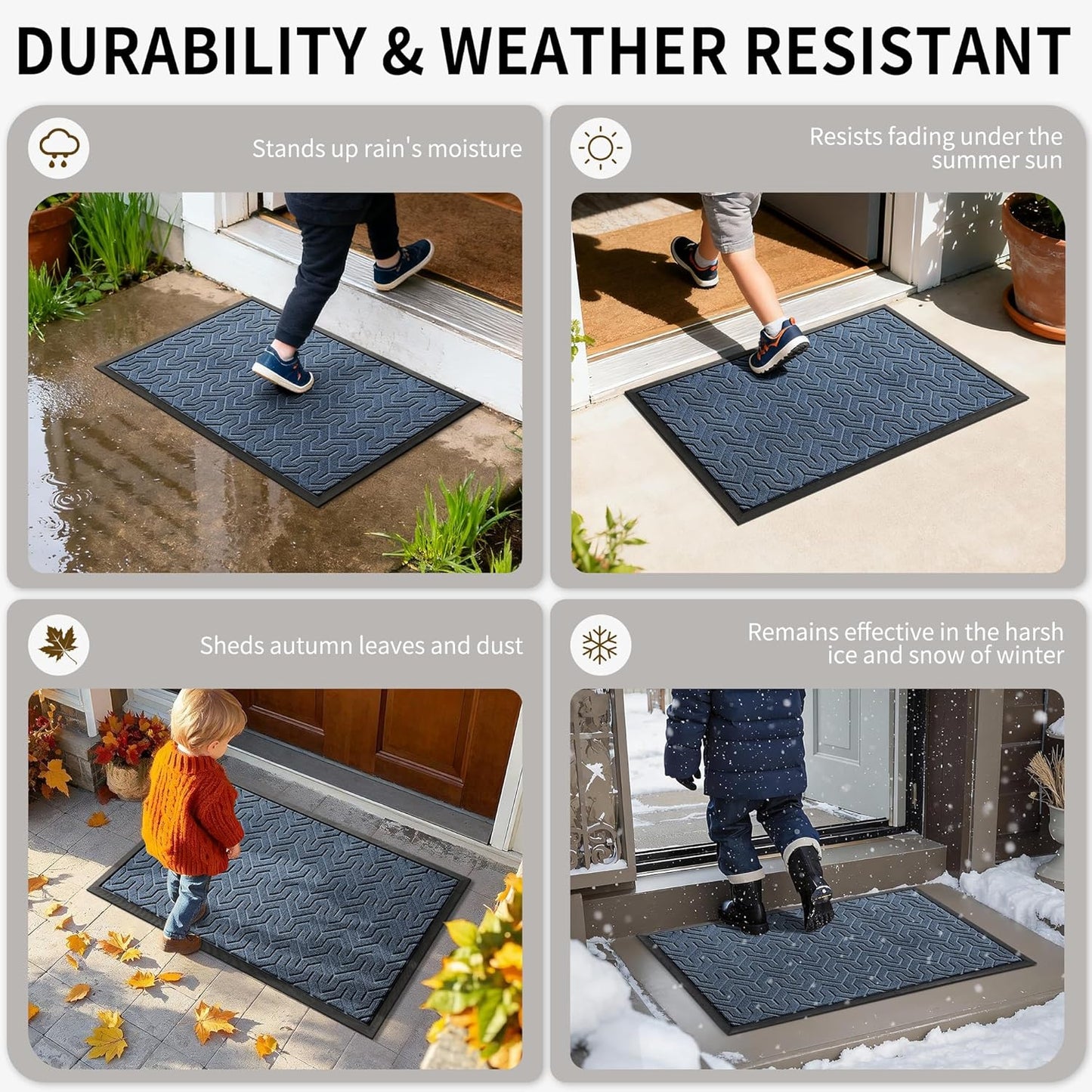 Yimobra Front Door Mat Outside Entrance 29.5x17, Waterproof Heavy Duty Outdoor Mats for Front Door, Non Slip Rubber Entry Mat for Garage Patio Indoor, Grey