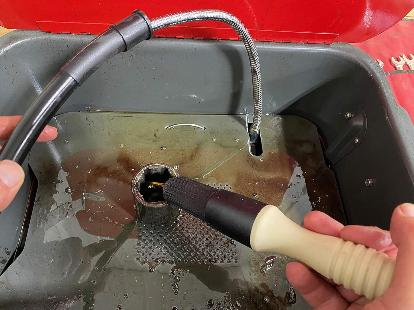 Parts Brush™ Oriflo with Hose (#OR101H) – Flow-Thru Parts Washer Brush with 28” Hose Connects to Washer Nozzle
