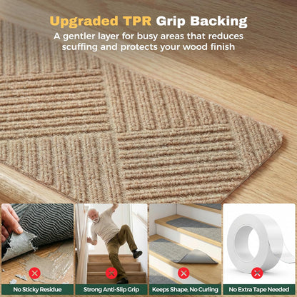 MBIGM 8" X 30" (15 in Pack) Non-Slip Carpet Stair Treads Non-Skid Safety Rug Slip Resistant Indoor Runner for Kids Elders & Pets with Reusable Adhesive - Dark Gray Diamond Weave