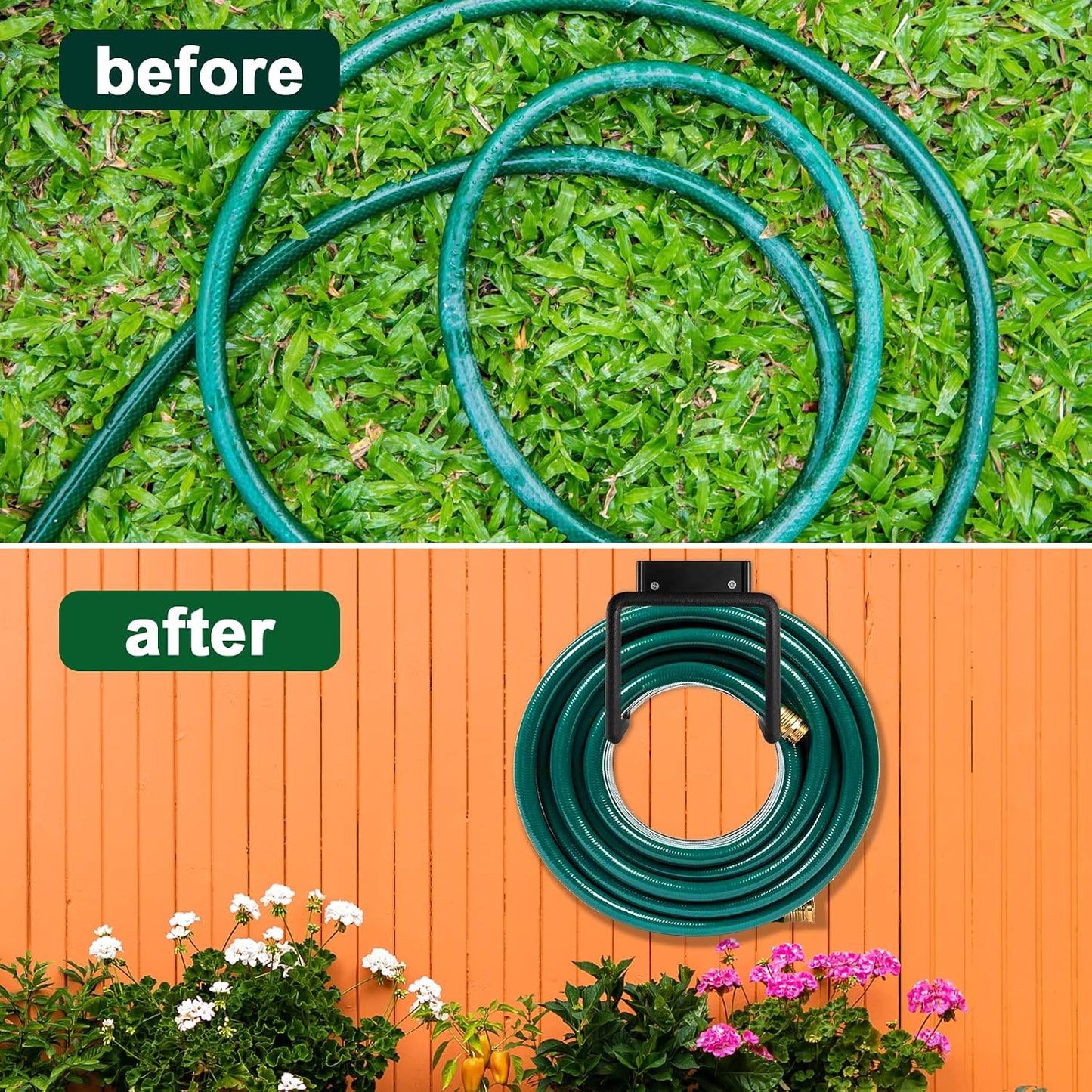 Metal Garden Hose Holder, Heavy Duty Wall Mount Hose Hanger for 150 FT | Rust-Resistant Wall Mount Hose Holder for Garden, Water & Expandable Hoses, Garage, Patio, Yard, Shed & Outdoor Storage