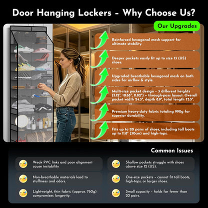 PAULONE 10-Pocket Multi-Use Over the Door Organizer, Heavy Duty 95lbs Capacity with Breathable Mesh, Versatile Hanging Storage for Shoes, Toys, Office Supplies-Classic (Black, 10-Shelf,)