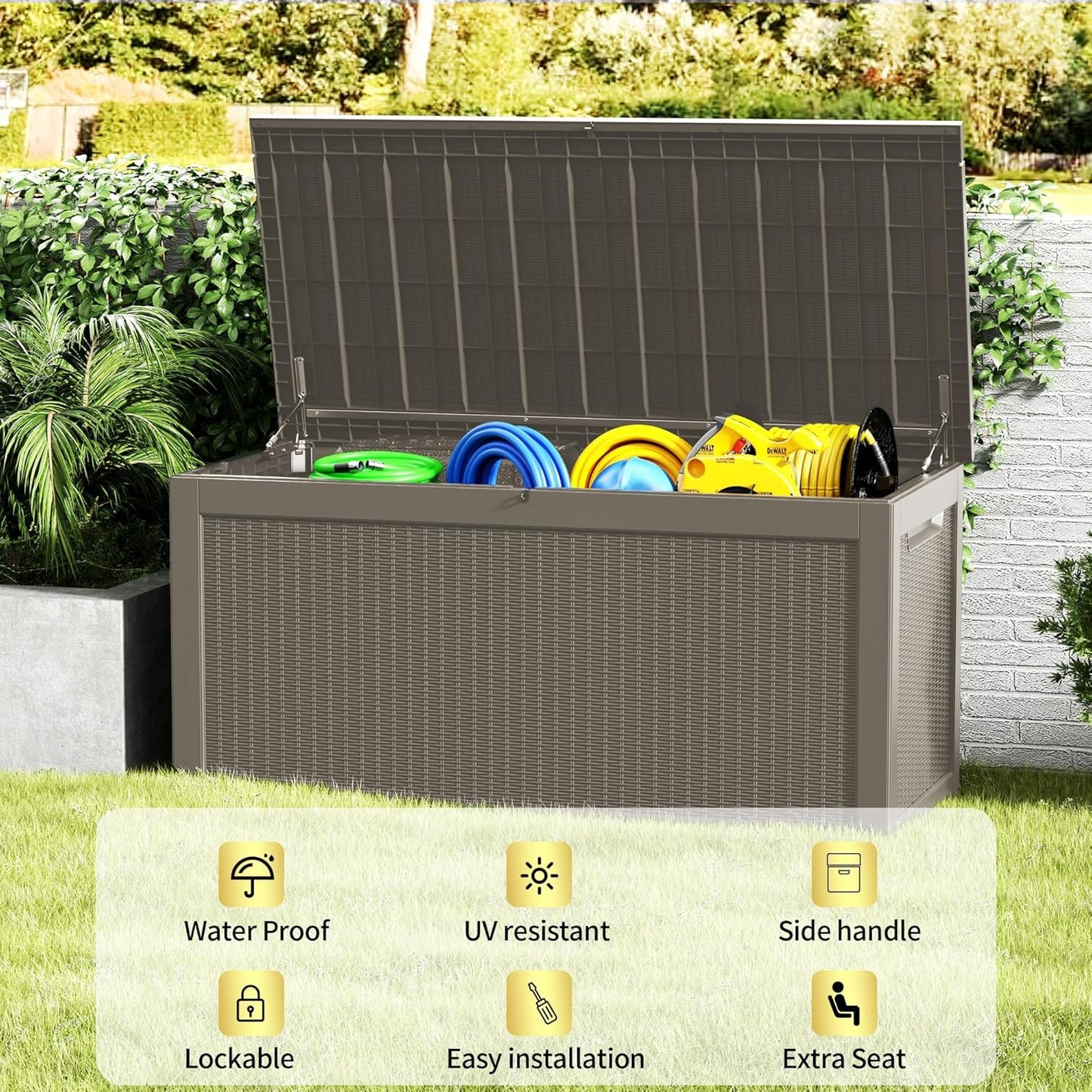 Outdoor Storage Box, 320 Gallon Waterproof Deck Box [Upgraded 3.0], Dual Gas-Spring Ultimate Resin Organizer for King Cushions, Heavy-Duty Lockable Estate Storage Bench, Backyard BBQ, Black