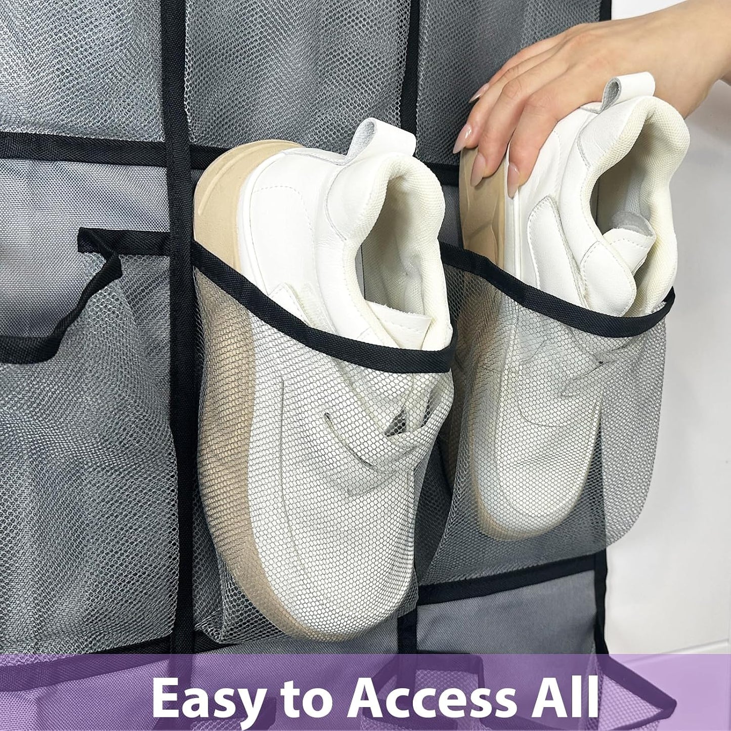 homyfort Over the Door Shoe Organizer, Hanging Shoe Rack Storage Holder with 24 Large Pockets for Closet Door, Men Women Kids Shoes, Cruise (Black)