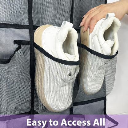 homyfort Over the Door Shoe Organizer, Hanging Shoe Rack Storage Holder with 24 Large Pockets for Closet Door, Men Women Kids Shoes, Cruise (Black)