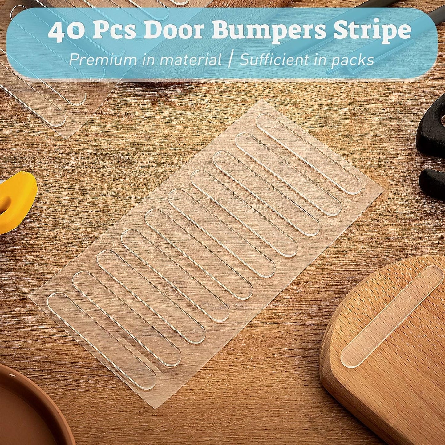 Cabinet Door Bumpers, 40 pcs Cabinet Bumper Clear Self Adhesive, Rubber Bumpers Stripes, Clear Bumper for Cabinets Pads for Sound Dampening Buffer Pads（2.75 * 0.4in）