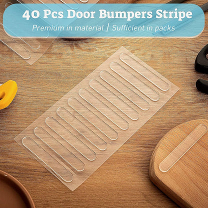Cabinet Door Bumpers, 40 pcs Cabinet Bumper Clear Self Adhesive, Rubber Bumpers Stripes, Clear Bumper for Cabinets Pads for Sound Dampening Buffer Pads（2.75 * 0.4in）