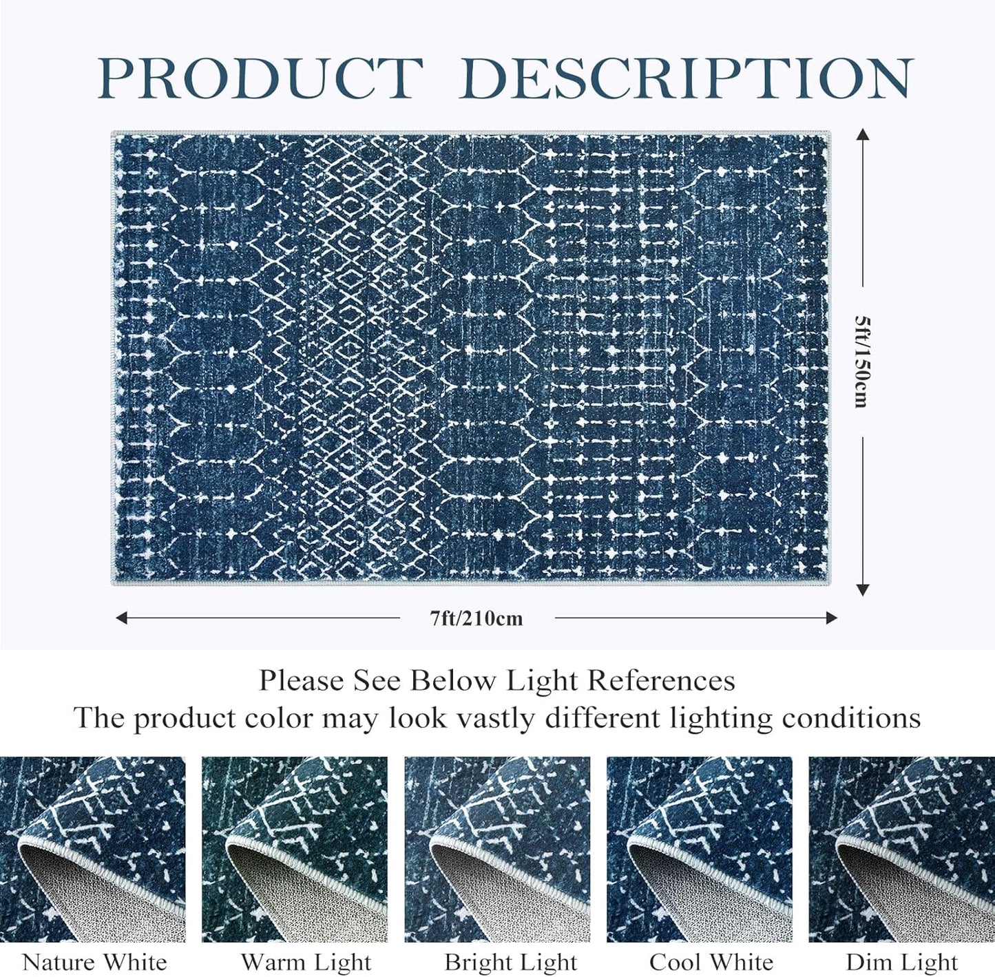 Lahome Moroccan Entry Rug 2x3, Non-Slip Washable Front Indoor Door Mat Rubber Backing Low-Profile Door Rugs, Small Geometric Print Distressed for Entryway Bathroom Kitchen, Black Hana