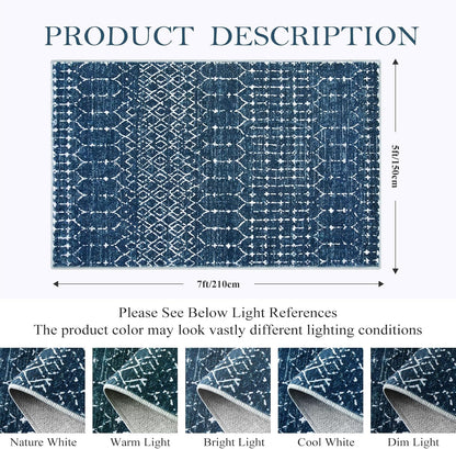 Lahome Moroccan Entry Rug 2x3, Non-Slip Washable Front Indoor Door Mat Rubber Backing Low-Profile Door Rugs, Small Geometric Print Distressed for Entryway Bathroom Kitchen, Black Hana
