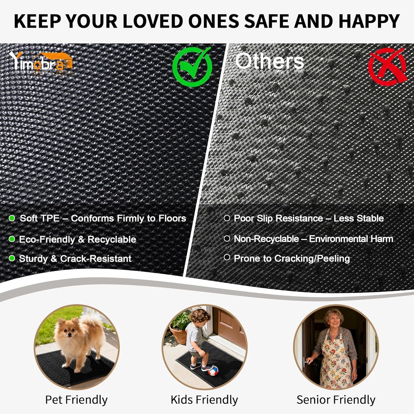 Yimobra Front Door Mat Outside Entrance 29.5x17, Waterproof Heavy Duty Outdoor Mats for Front Door, Non Slip Rubber Entry Mat for Garage Patio Indoor, Grey