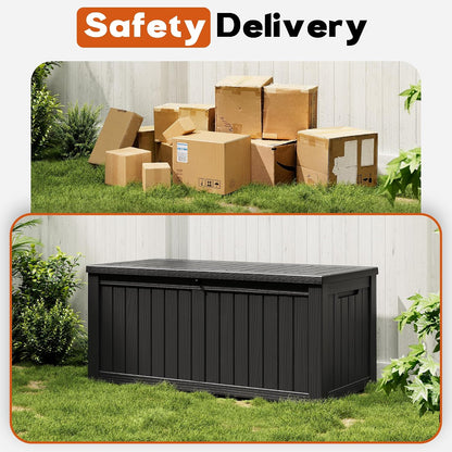 Outdoor Storage Box, Resin Deck Boxes Indoor and outdoor, Waterproof Storage Box Lockable Lid (Black, 85 Gallon)