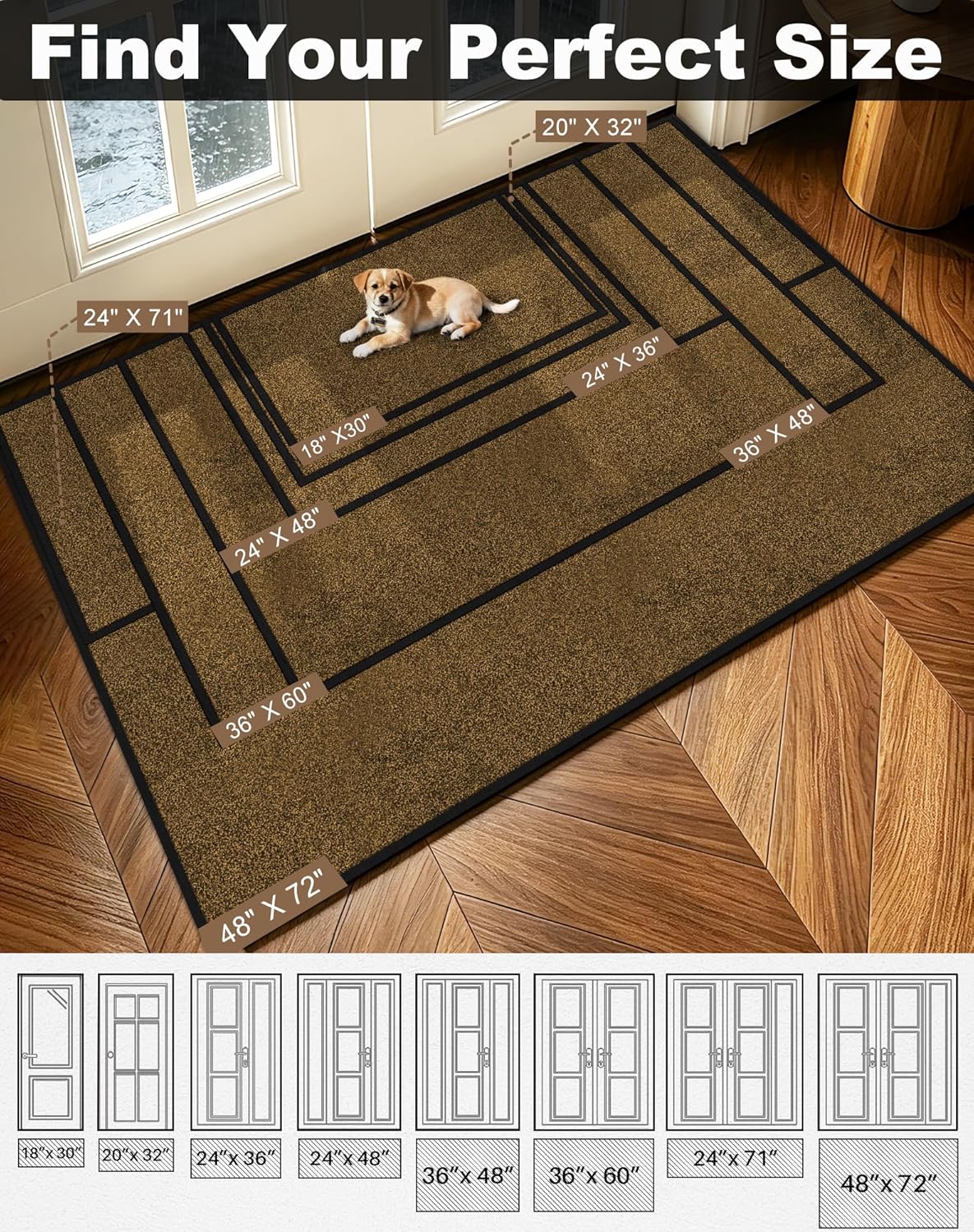 Mibao Front Door Mat, Dirt Trapper Welcome Mat for Outdoor Indoor, Non-Slip Waterproof Doormat, Durable Machine Washable Low Profile Entry Rug for Back Door Outside Patio Porch, 29.5" x 17", Grey
