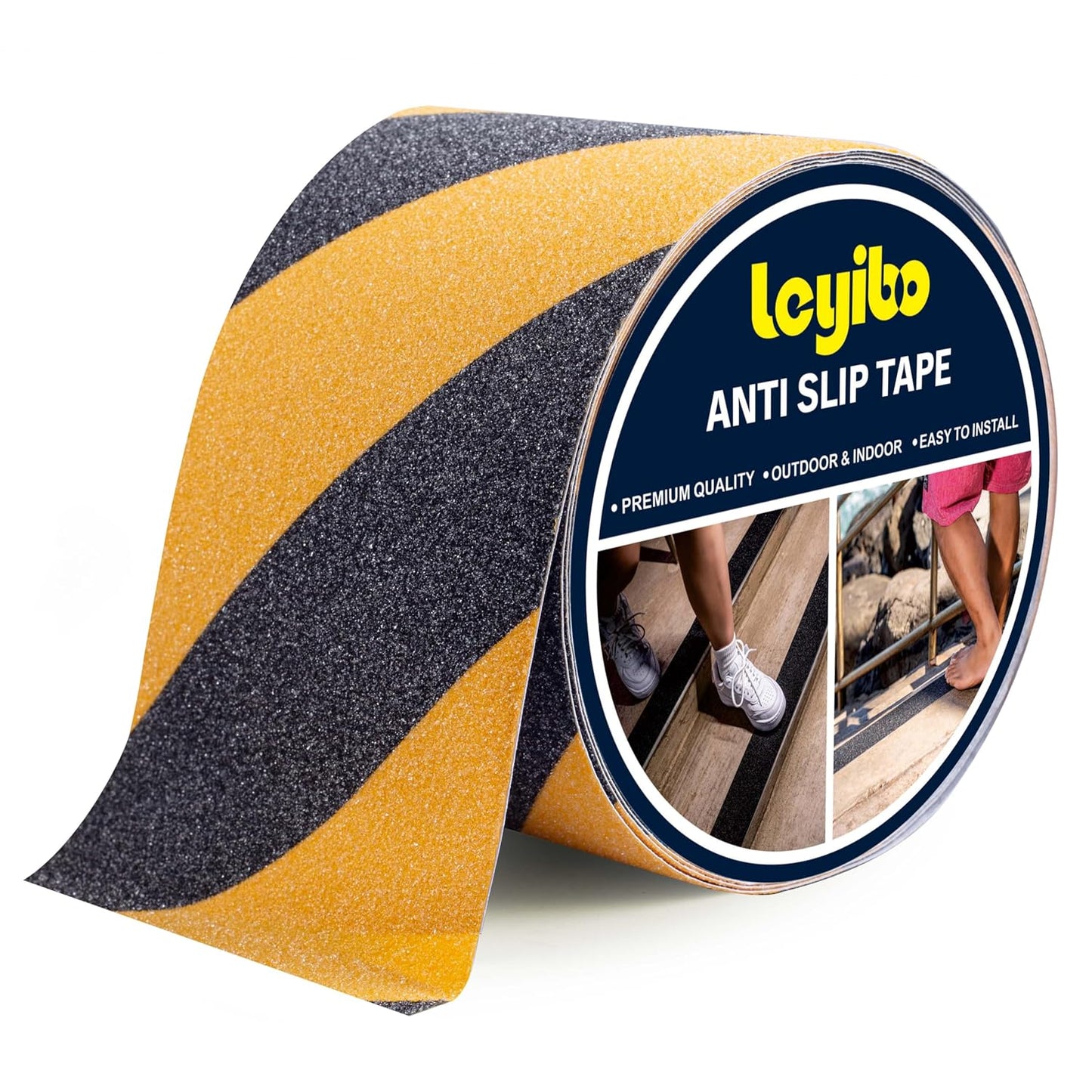 Anti Slip Tape, 4 Inch x 42 Ft Grip Tape for Stairs Outdoor/Indoor, Waterproof Non Skid Roll for Stair Treads Non Slip, High Traction Friction Abrasive Adhesive Stair Steps, Caution Yellow/Black